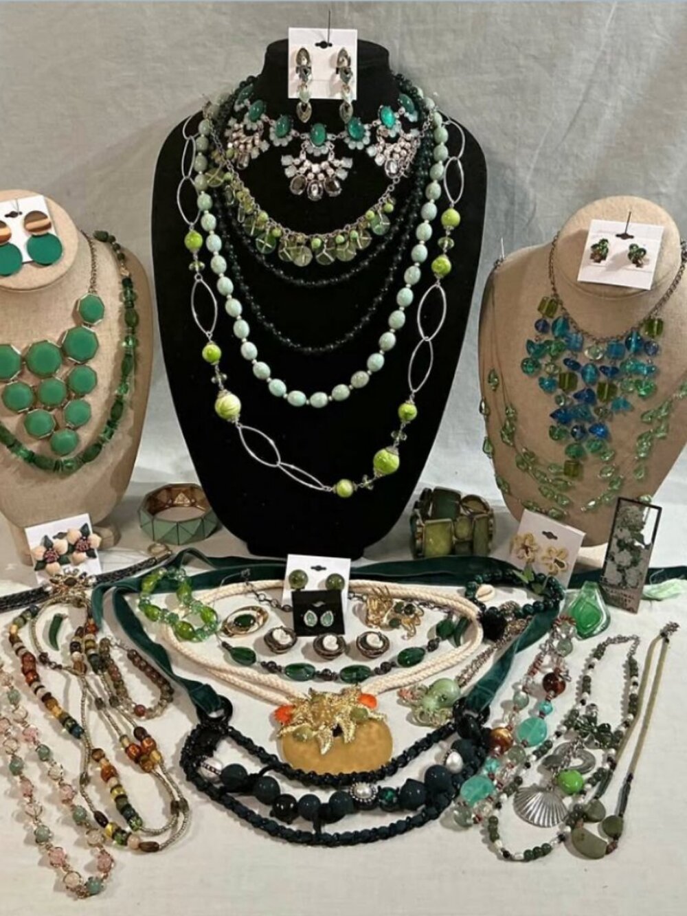 💎Curated Green Statement Jewelry Collection | Vintage Glam Beaded & Artisan Lot